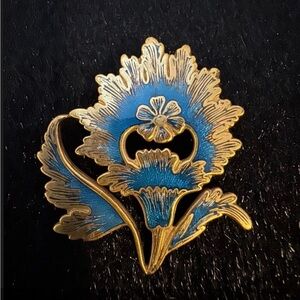Vintage Gold and Blue Floral Brooch
